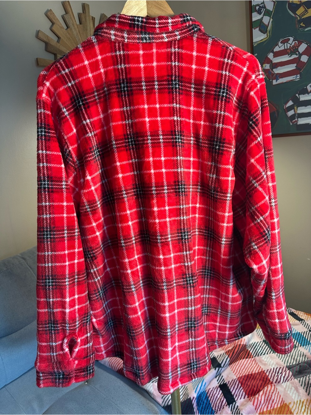 PINK Victoria's Secret Red Plaid Fleece Button-Front Shirt - Picture 3 of 4